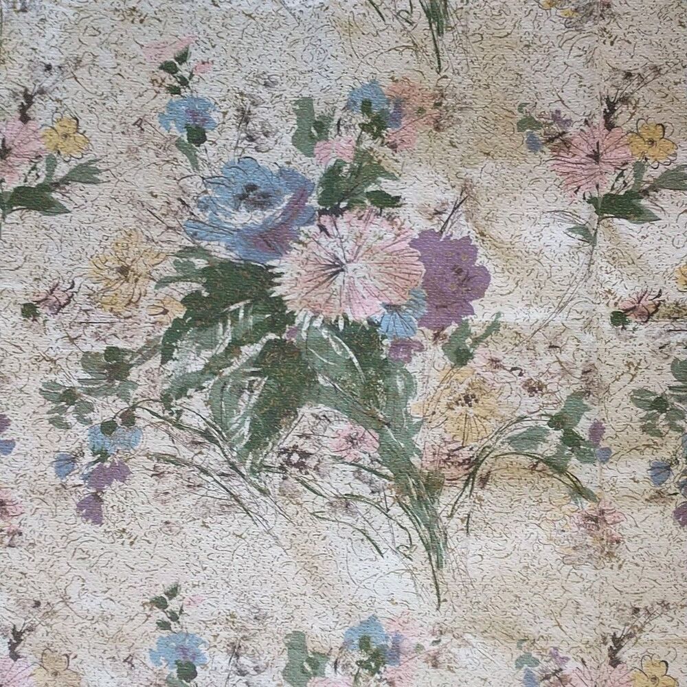 Vtg Waverly Bonded Cotton Fabric Barkcloth Michela Floral Pink Yellow Mcm 48x174